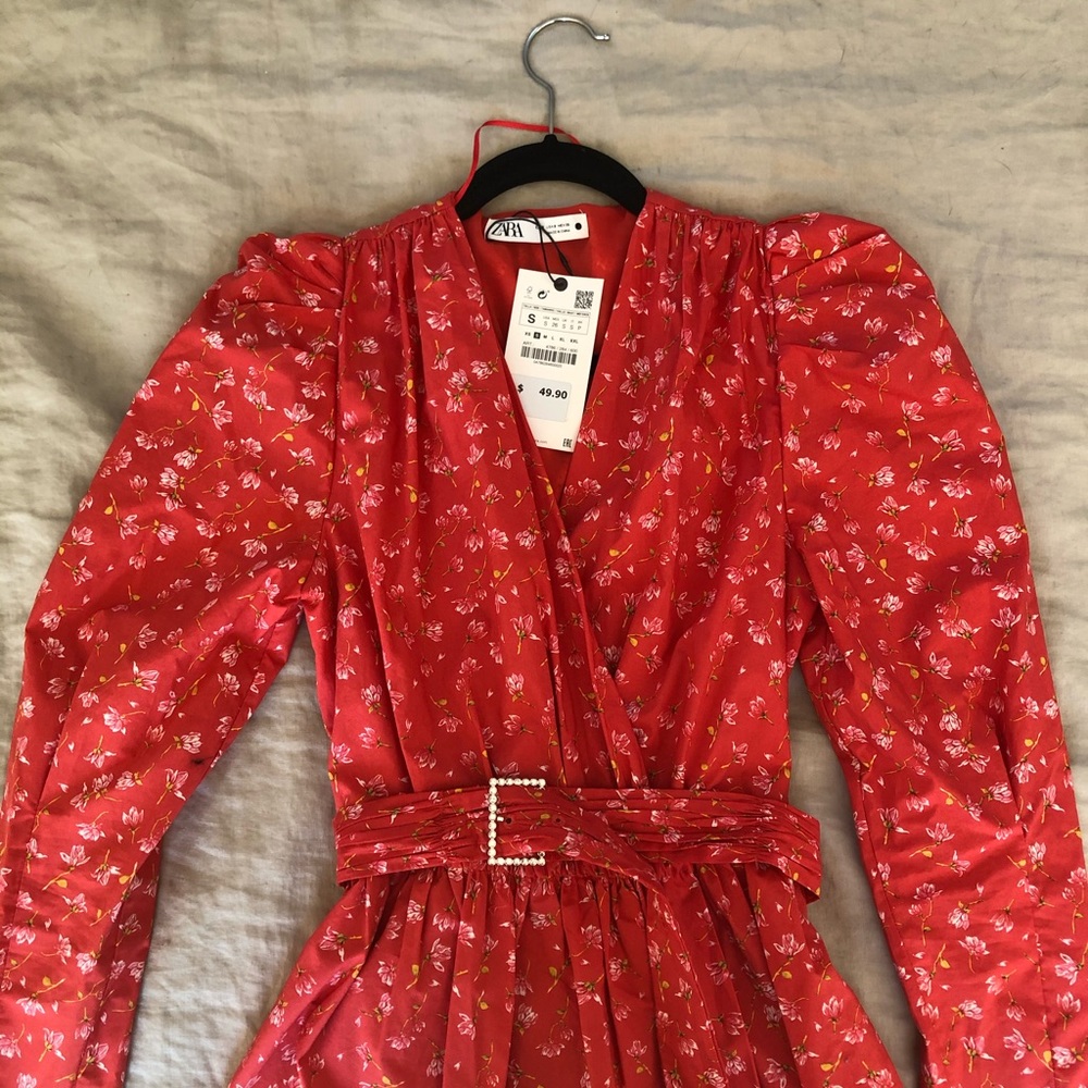 ZARA floral poplin tap with belt